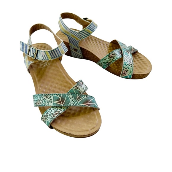 L'Artiste by Spring Step Leather Women's Vella Comfort Wedge Sandals Blue Size 7 - Picture 3 of 15